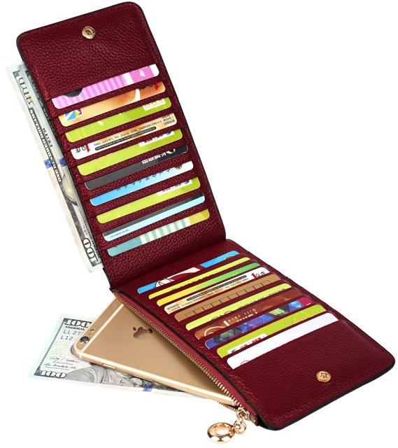 YALUXE Women's Genuine Leather Multi Card Organizer Wallet with Zipper Pocket