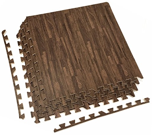 Sorbus Wood Grain Floor Mat 3/8-Inch Thick Foam Interlocking Flooring Tiles with Borders – for Home Office Playroom Basement, 4 Wood Grain Colors to Choose From