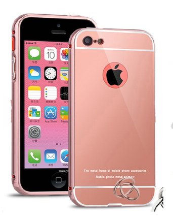 iPhone 5C Case,DAMONDY Luxury Metal Air Aluminum Bumper Detachable   Mirror Hard Back Case 2 in 1 cover Ultra-Thin Frame Case For iPhone 5C(Rose)
