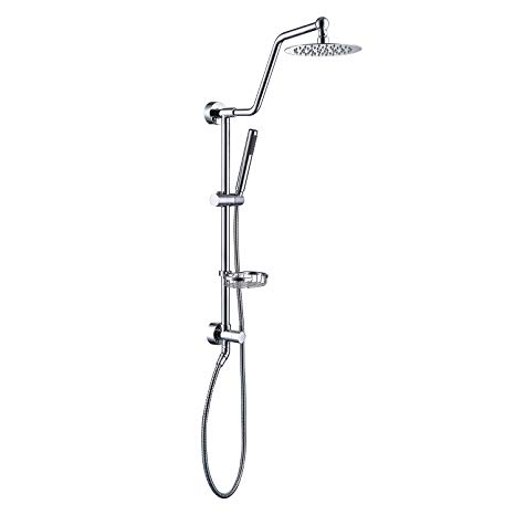 HOMELODY Shower Systems with Rain Shower and Handheld Shower Head, 8" Stainless Steel Rain Shower Head, Brass Hand Held Shower Head, Adjustable Slide Bar and Brass Soap Dish, Chrome Finish B7021CP