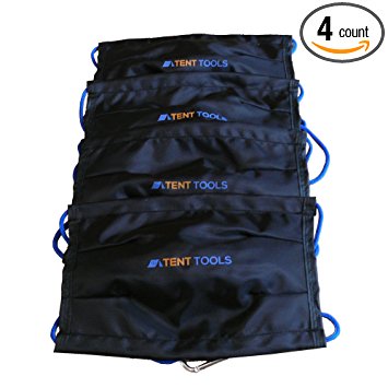 Tent Tools Sand & Snow Anchors - Secures Tents, Tarps, or Survival Structures - With Metal "D" Ring Clip, Lightweight Cord, and (Black, 4 Pack)