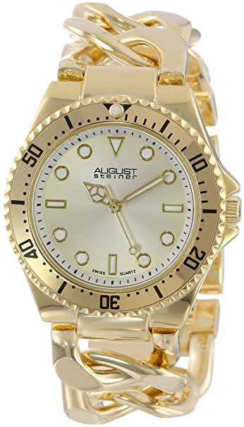 August Steiner Women's AS8079YG Swiss Diver Gold-Tone Twist Chain Bracelet Watch