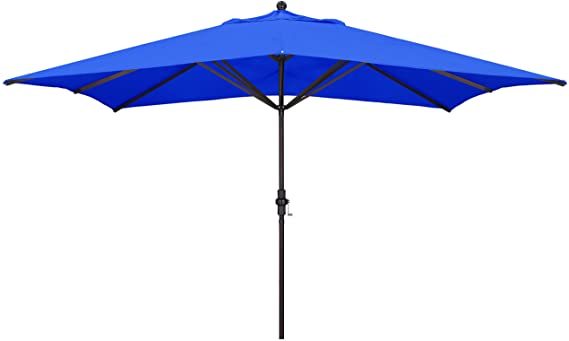 California Umbrella 11' x 8' Rectangle Aluminum Market Umbrella, Crank Lift, Bronze Pole, Sunbrella Pacific Blue