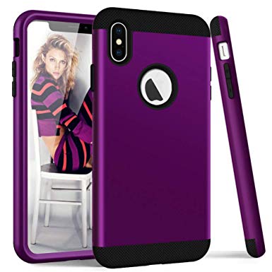 iPhone Xs Max Case,TCM 3 in 1 Hybrid Heavy Duty Shockproof Hard Back Durable Protective Phone Case for iPhone Xs Max-Dark Pruple