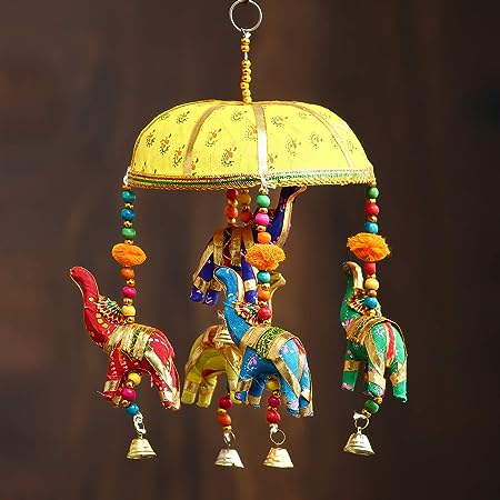 eCraftIndia Handcrafted Decorative Elephant Wall/Door/Window Hanging Bells
