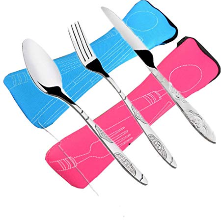 6 PCS Flatware Sets Knifes, Forks, Spoons, 2 Pack Lightweight Stainless Steel Tableware Dinnerware with Carrying Case Perfect for Traveling Camping Picnic Working Hiking Home.