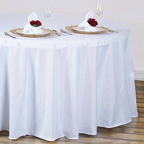 BalsaCircle 120" Round Polyester Tablecloth Wedding Table Linens - White