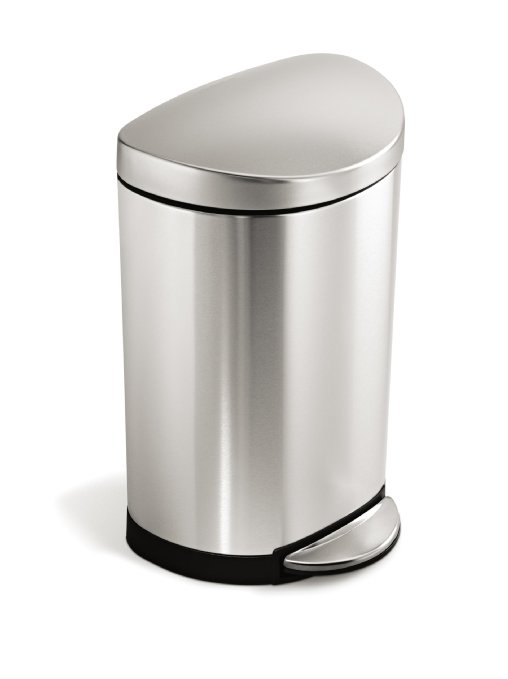 simplehuman Semi-Round Step Trash Can, Stainless Steel, 10 L / 2.6 Gal