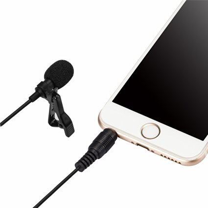 AGPtEK Lavalier Lapel Mic Clip-on Omnidirectional Condenser Microphone for iPhone, iPad, iPod Touch, Sony, LG, Blackberry and other Android Devices