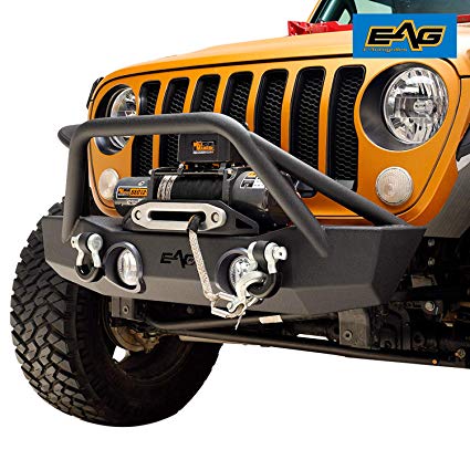 EAG Stubby Front Bumper with Fog Light Hole and Light Frame Fit for 18-20 Jeep Wrangler JL