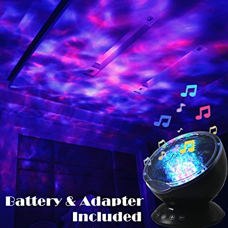 Jomilly Battery&Adapter Included Ocean Wave Projector Night Lights, Hypnosis Projector Light With Remote Control & Music Player Brightens Up Bedroom Living Room