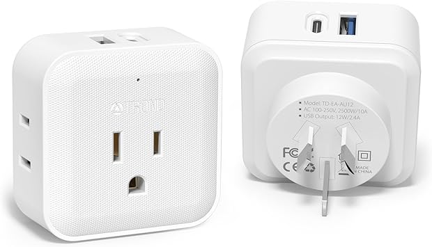 TROND New Zealand Power Adapter 2 Pack - Australia Power Plug Adapter with 4 AC Outlets 2 USB (1 USB C), Type I Power Adaptor Plug Converter for USA to Argentina China Fiji Cruise Travel Essentials