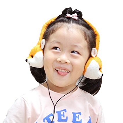 Dairle 3.5 mm Plug Professional Cute Animal Soft Cloth Kids Headphones(No MIC), Baby Music Toy Earmuff with Hearing Protection for 3~16 Years Old Boy and Girl, Volume Limiting in 82DB to Protect Heaering for Kids Over Ear Headphones with Gift Package, Fox