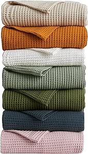 100% Cotton Waffle Weave Throw Blanket | Yellow Waffle Knit Blanket | Ultra-Soft, All Season Textured Blankets & Throws for Bed, Couch, or Chair (50" x 60", Bronze)