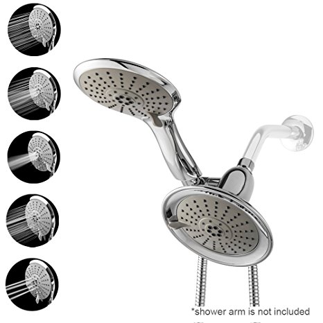 LORDEAR High Efficiency Double Combination Water Rainfall 6 Inch Shower-Head Handheld Shower Combo, Polished Chrome Message Shower Head