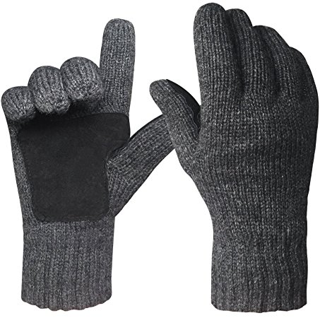 Oryer Men's Winter Gloves Warm Wool Knitted Mittens Cold Weather Gloves for Men