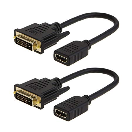 HDMI to DVI Cable, CableCreation 2-Pack 0.5 Feet Bi-Direction HDMI Female to DVI(24 1) Male Adapter, Support 1080P Full HD, 3D for Raspberry Pi, Roku, Xbox One, 0.15M Black