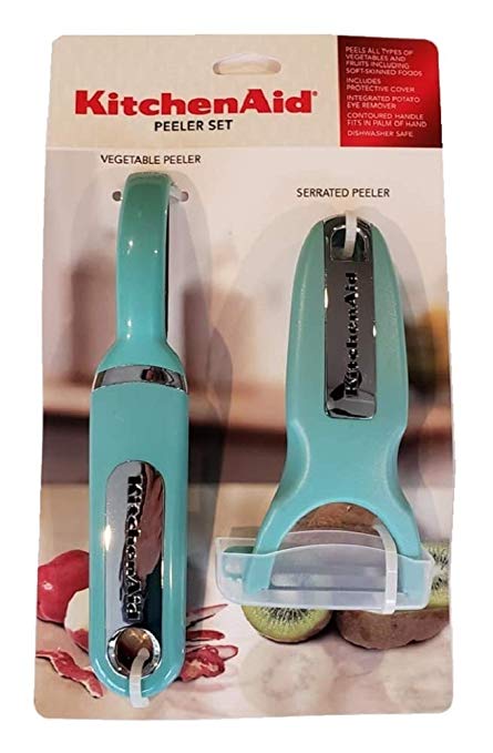 KitchenAid Classic 2-pc Handheld Peeler Set: Vegetable Peeler, Serrated Peeler, Aqua Sky