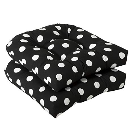 Pillow Perfect Indoor/Outdoor Black/White Polka Dot Wicker Seat Cushions, 2-Pack