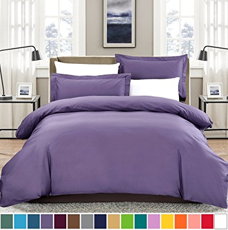 SUSYBAO 3 Pieces Duvet Cover Set 100% Natural Cotton King Size 1 Duvet Cover 2 Pillow Shams Lilac Purple Luxury Quality Soft Breathable Comfortable Fade Stain Wrinkle Resistant with Zipper Ties