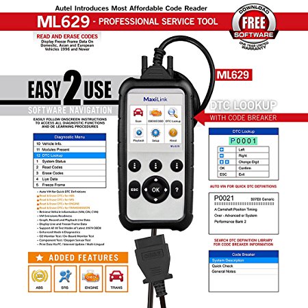 Autel Maxilink ML629/AL629 Code Reader (Upgraded version of AL619) Auto OBD2 Scanner Automotive Scan Tool Can ABS SRS Engine Transmission