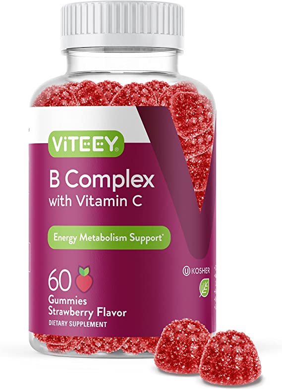 Vitamin B Complex Gummies - Vitamin C - Vitamin B6 - Vitamin B12 - Niacinamide - Folic Acid - Biotin And Calcium - Supports Energy Metabolism And Nerve System Support, Chewable Gummy Chews, Strawberry