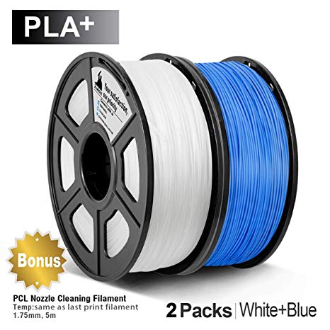 3D Warhorse PLA Plus(PLA ) Filament, PLA Plus(PLA ) Filament 1.75mm, Dimensional Accuracy  /- 0.02 mm, 4.4 LBS(2KG), Bonus with 5M PCL Nozzle Cleaning Filament, White Blue