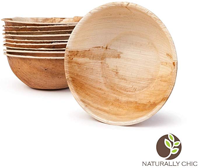Naturally Chic Palm Leaf Compostable Bowls – 6 Inch Round Biodegradable Disposable Small Dinnerware Bulk Set - Eco Friendly - Bowls for Weddings, Parties, BBQs, Events (25 Pack)
