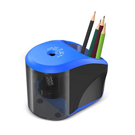 Recoo Electric Pencil Sharpener with Penholder, Auto Heavy-Duty Helical Blade to Fast Sharpen, USB or Battery Operated for 6-8 millimeter Diameter Pencils, Use at Study Classroom, Office and Home