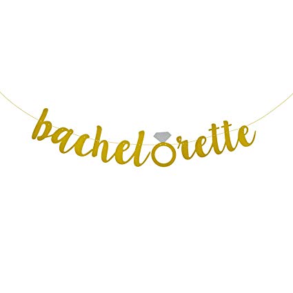 FECEDY Gold Glitter Alphabet Bachelorette Banner for Bride Show Engagement Party Decorations