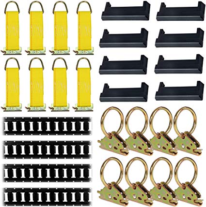 E-Track Tie-Down KIT! 4 Powder-Coated 5' Horizontal E Track Rails, 8 End Caps, 8 Rope Tie-Offs, 8 O Rings | Trailer Accessories, Cargo Securement