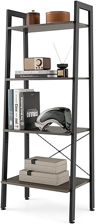 COSTWAY 4-Tier Ladder Bookshelf, Industrial Bookcase Storage Shelving Unit with Anti-Tipping Kits, Freestanding Metal Frame Wooden Display Rack Shelf for Living Room Office (56x32x138cm, Grey Oak)