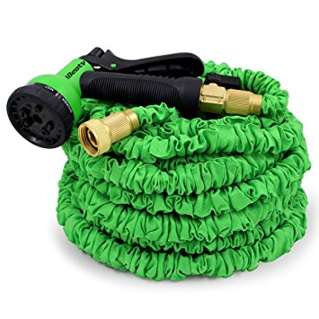 IBeaty Lightweight 150ft Expandable Garden Hose Magic Flexible Water Hose with 3/4Inch Solid Brass Ends 8 Position Spray Nozzle Green