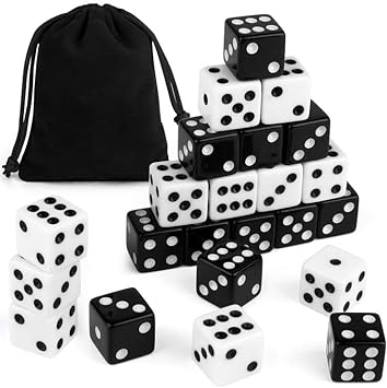 FEPITO 100 Pieces Dice Set 6 Sided Acrylic Dice 16mm 2 Colors Spot Dice Set for Bunco or Teaching Math Dice Games (Black White)