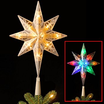 National Tree 11 Inch Bethlehem Star Tree Topper with 10 Battery Operated Dual Color  LED Lights with 9 Functions (TA21-11L-B1)