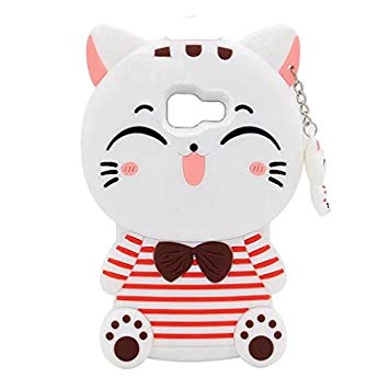 Galaxy J3 Emerge Cartoon Silicone Cover,Cute 3D Kitty Lucky Fortune Cat with Strip Design Phone Bag Soft Rubber Case for Samsung Galaxy J3 Prime/ J3 2017