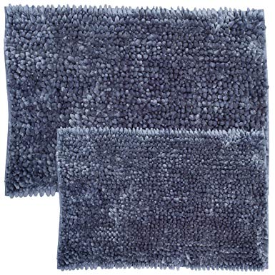 Sweet Home Collection Bathroom Rugs Set 2 Piece Butter Chenille Noodle Soft Luxurious Absorbent Non Slip Latex Back Microfiber Bath Mat Steel Blue