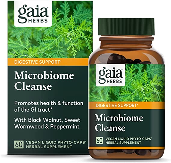 Gaia Herbs, Microbiome Cleanse Vegan Liquid Phyto Capsules - Digestive Support Supplement, Black Walnut, Wormwood, Oregano, Cinnamon, 60-Count (Pack of 1)