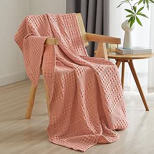 PHF 100% Cotton Waffle Weave Throw Blanket - Lightweight Washed Cotton Throw Blanket for Spring & Summer - 50"x60" Breathable and Skin-Friendly Blanket for Couch Bed and Office - Canyon Clay