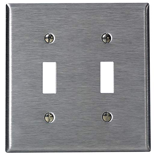 Leviton 84009-40 2-Gang Toggle Device Switch Wallplate, Standard Size, Device Mount, Stainless Steel