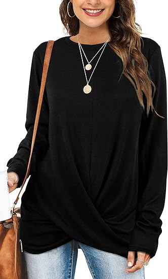 Aokosor Womens Long Sleeve Tops Ladies Loose Fit Jumpers Twist Front Sweatshirt