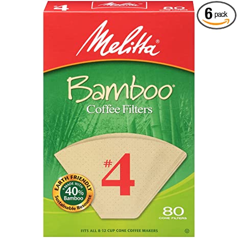 Melitta Bamboo #4 Cone Coffee Filters, 80 Count (Pack of 6), White