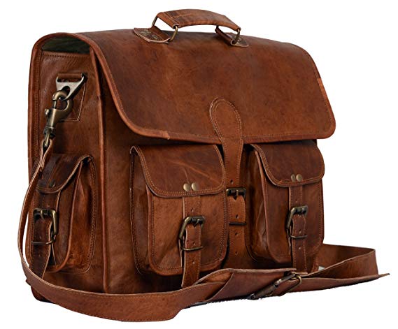 Leather briefcase laptop bag messenger satchel 16 Inch best Handmade Leather bag by Komal's passion leatherSALE, Brown, Large