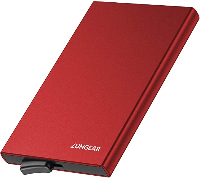 LUNGEAR Pop up Card Wallet Credit Card Holder Slim Card Case for Men or Women Aluminium Up to Hold 5 Cards（red）