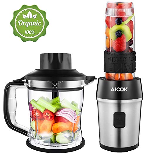 Aicok Blenders, Smoothie Maker, Smoothie Blender and Chopper 2 in 1, 1.2L Chopper Bowl, 570ML Sports Tritan Bottle BPA Free, 700W, Black