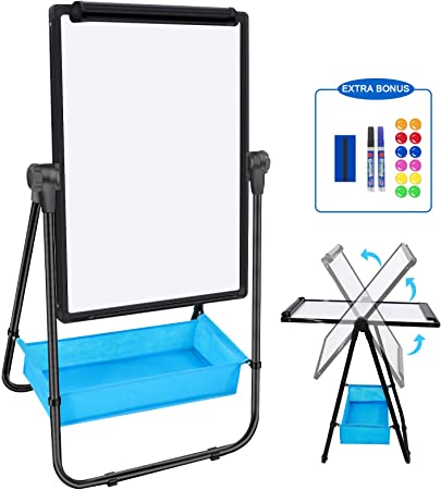 Magnetic Dry Erase Board Easel - Double Sided 28"x20" Portable U Stand Whiteboard, Height Adjustable & 360° Rotating Boards for Classroom, Preschool, Homeschool, Restaurant & Presentation