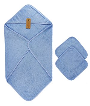 Arus Baby Organic Turkish Cotton Terry Hooded Nursery Towel Wrap Set, Blue