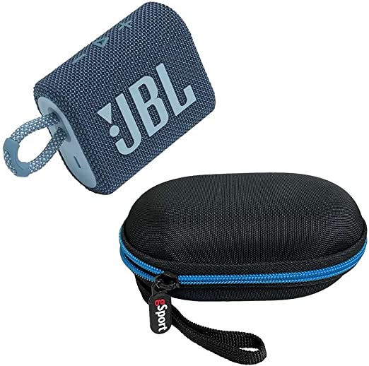 JBL GO 3 Waterproof Ultra Portable Bluetooth Speaker Bundle with gSport Deluxe Hardshell Case (Blue)