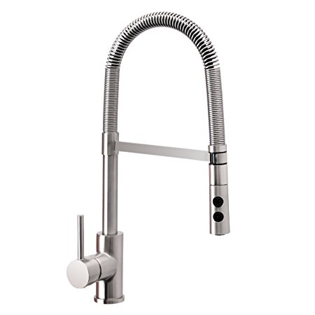 Pull Out Sprayer Spring Kitchen Faucet Brushed Nickel with Escutcheon Wasserrhythm