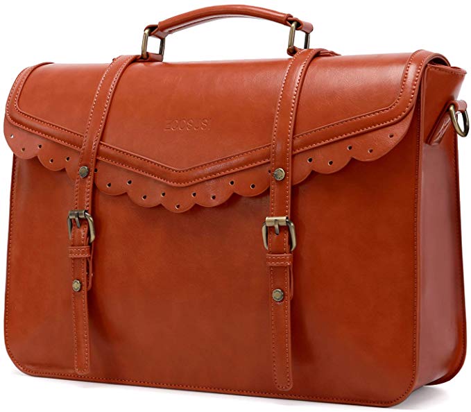 ECOSUSI Briefcase for Women Vegan Leather Laptop Bag 15.6 inch Messenger Bag for School Water Resistant Vintage Satchel Bag Brown